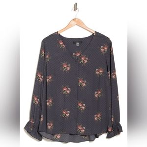NORDSTROM T TAHARI Ruffle Cuff Blouse Floral Print XL